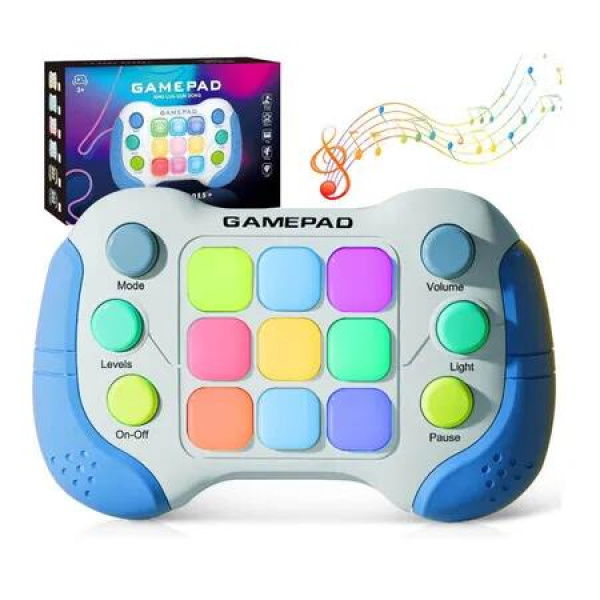 Blue Fast Push Handheld Games Sensory Fidget Toys Retro Game Console with Whack a Mole Light Up for Travel & Party Gifts