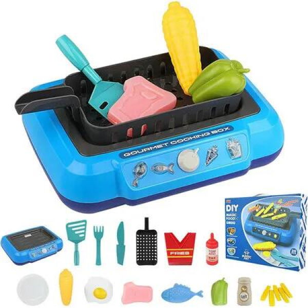 Blue Fun Frying Pan Pretend Play Kitchen Toy Set Childrens Sound and Light Simulation Induction Cooker Toy