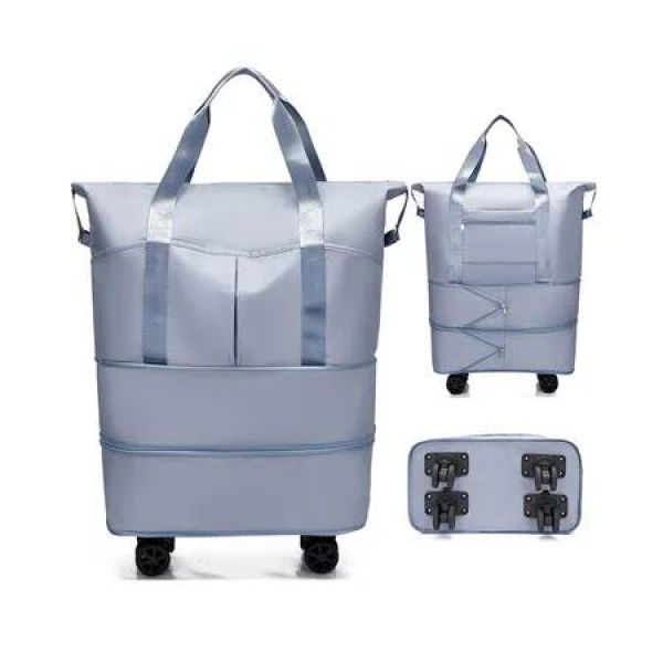 Blue Large Capacity Travel Bag Waterproof Expandable Universal Wheels 3 Pockets Free Password Lock Dry & Wet Separation