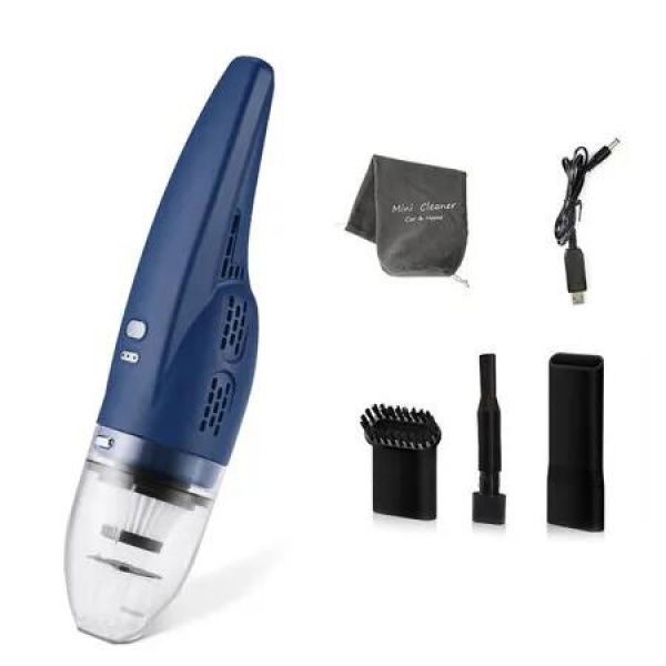 Blue Mini Portable Handheld Large Suction Power Display USB Charging Car Home Desktop Vacuum Cleaner