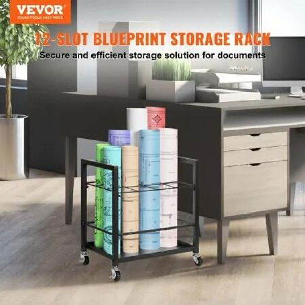 Blueprint Storage Rack 12 Slots Mobile Roll File Holder for Architectural