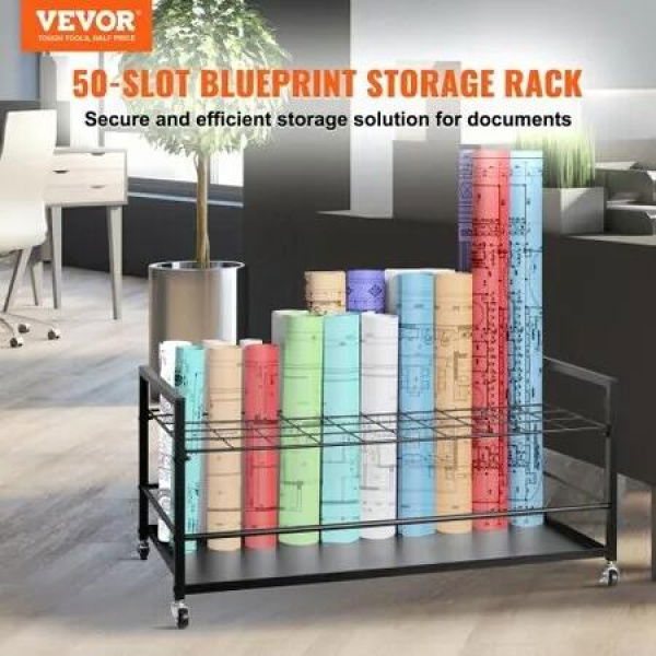 Blueprint Storage Rack 50 Slots Mobile Roll File Holder for Architectural