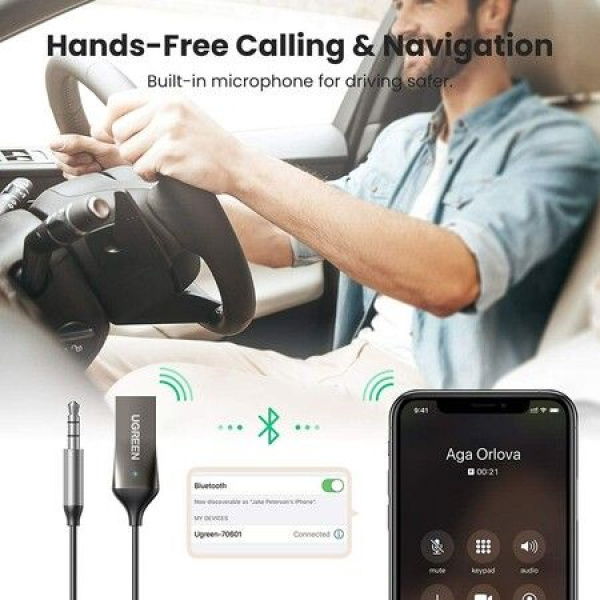 Bluetooth 5.0 Aux Adapter Bluetooth Car Receiver USB 2.0 To 3.5mm Jack Handsfree Car Kit Audio Receiver With Built-in Microphone For Car Speaker And Home Audio.