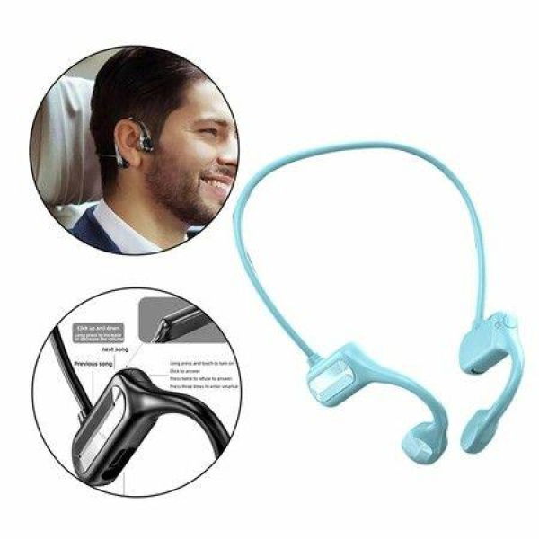 Bluetooth 5.0 Bone Conduction Headphones Sweatproof For Workouts Sports Blue.