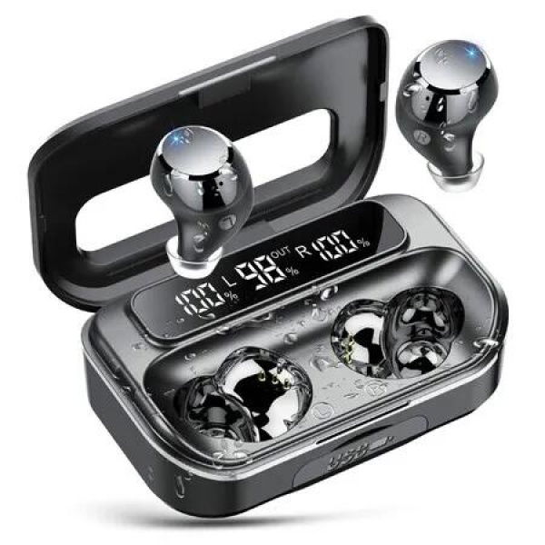 Bluetooth 5.3 Wireless Earbuds LED Display 128H Playtime ENC Noise Cancelling IP7 Waterproof In-Ear Headphones for ios Android-Black