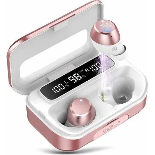 Bluetooth 5.3 Wireless Earbuds LED Display 128H Playtime ENC Noise Cancelling IP7 Waterproof In-Ear Headphones for ios Android-Pink