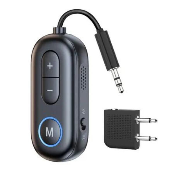 Bluetooth 5.4 Airplane Transmitter Adapter for Airpods or Headphones,2-in-1 Wireless Bluetooth 3.5mm Aux Audio Transmitter Receiver,Black