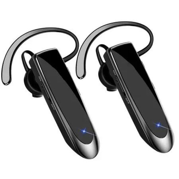 Bluetooth Earpiece Wireless Handsfree Headset V5.0 24 Hrs Driving Headset with Mic 60 Days Standby Time Headset Case for iPhone Android Samsung Laptop Truck Driver (Black,2 Pack)