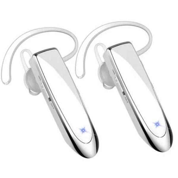 Bluetooth Earpiece Wireless Handsfree Headset V5.0 24 Hrs Driving Headset with Mic 60 Days Standby Time Headset Case for iPhone Android Samsung Laptop Truck Driver (White,2 Pack)