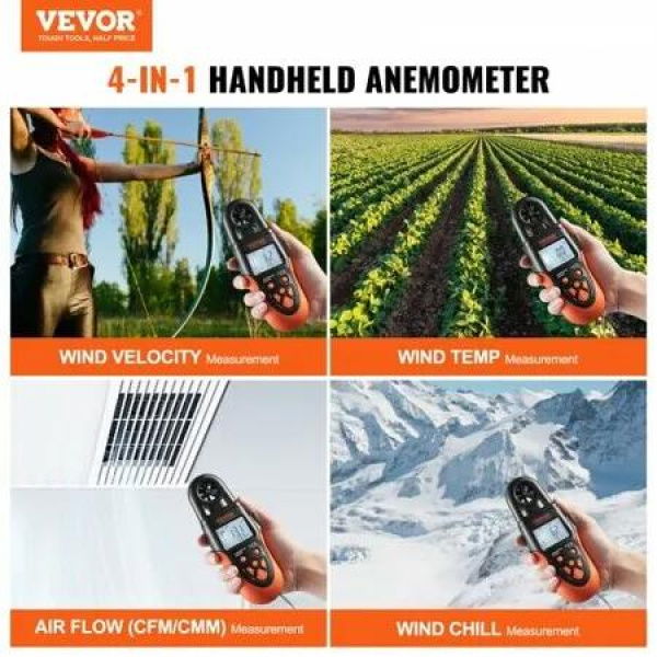 Bluetooth Handheld Anemometer, -10éˆ©?to 60éˆ©? Digital Wind Speed Meter Gauge with LED Backlight Screen, Measures Wind Velocity Wind Temperature Air Flow Wind Chill, for Surfing Drone Flying HVAC