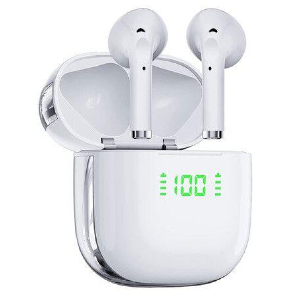 Bluetooth Headphones 5.3 Wireless Earbuds 50hrs Playback With Wireless Charging Case & Dual Power Display Waterproof Immersive Stereo Sound With Mic For IOS Android White.