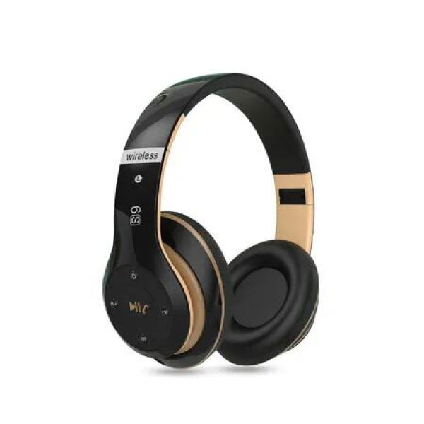 Bluetooth Headphones, 6S Foldable Wireless Headphones with 6 EQ Modes, HiFi Stereo Headset with Mic, TF FM for Cellphone PC, Black and Gold