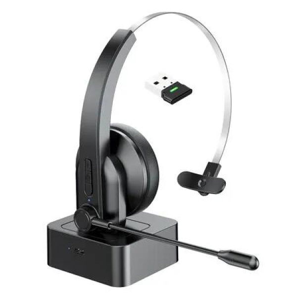 Bluetooth Headset with USB Dongle for Computer,Single-Ear Wireless Headset with Noise Cancelling Microphone,Bluetooth V5.4
