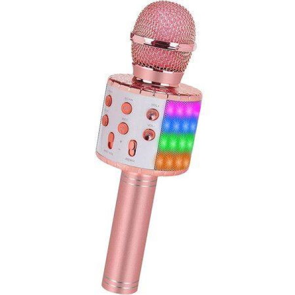 Bluetooth Karaoke Microphone For Kids AdultsPortable Wireless Singing Karaoke Mic Machine With Led LightBirthday Gifts ToysRose Gold