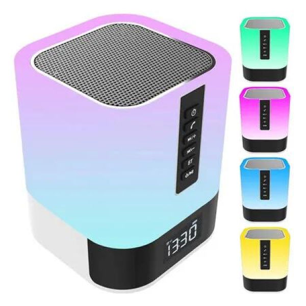 Bluetooth Speaker Alarm Clock Night Light with RGB Colors White Noise Sound Machine Bedside Lamp for Teens Gift