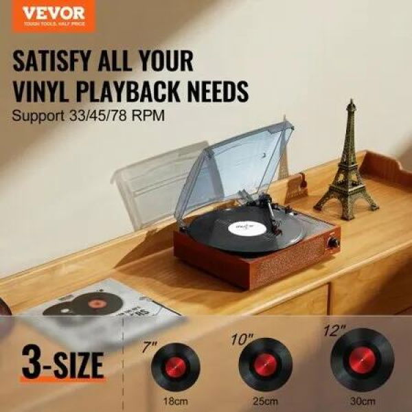 Bluetooth Vinyl Record Player 3-Speed Belt Driven Turntable 5W Speakers