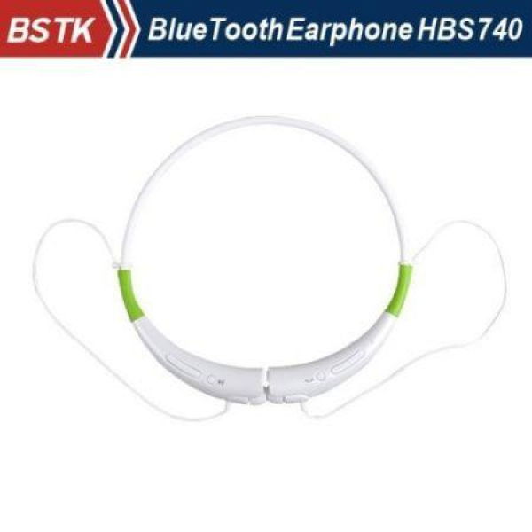 Bluetooth Wireless Handsfree Earphone Stereo Headset For Samsung IPhone LG HTC - White + Green.