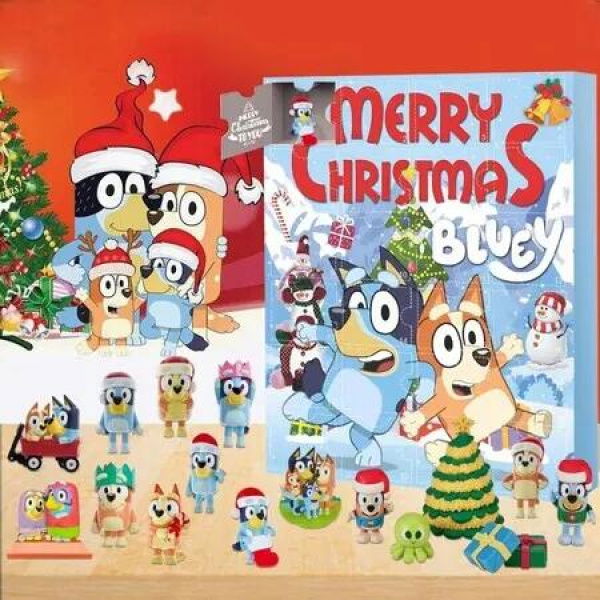 Bluey Advent Calendar, 24Pcs Cute Cartoon Puppy Figures Doll Xmas Vacation Stocking Stuffer Gifts