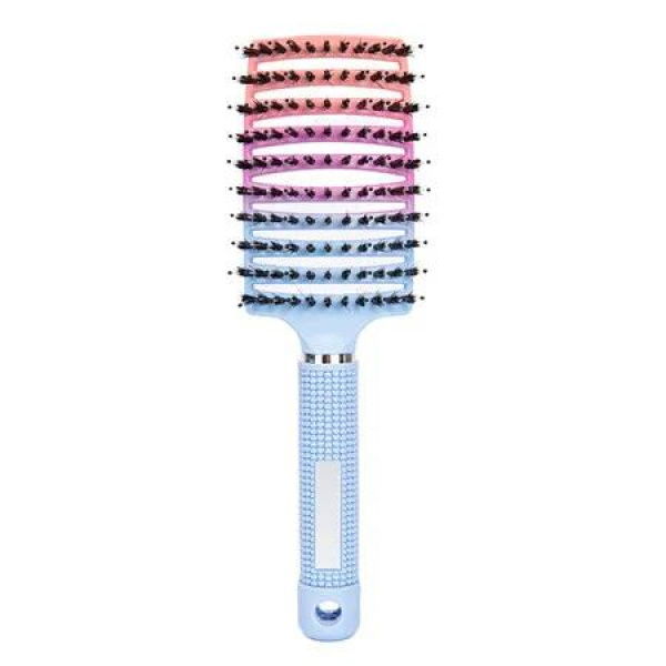 Boar Bristle Curved Hair Brush For Detangling Wet Or Dry Long Thick Hair Color Gradient Blue