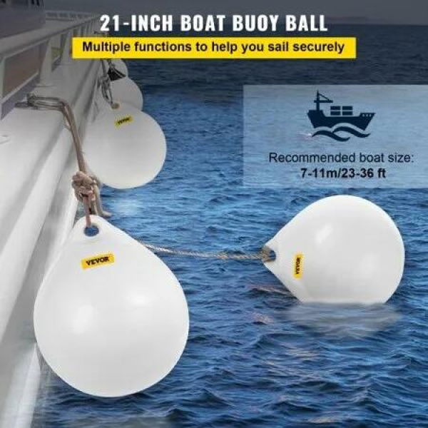 Boat Buoy Ball, 21' Diameter Inflatable Heavy-Duty Marine-Grade Vinyl Marker Buoy, Round Boat Mooring Buoy, Anchoring, Rafting, Marking, Fishing, White