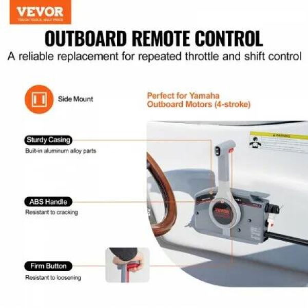 Boat Throttle Control, 703-48205-16 Side-Mounted Outboard Remote Control Box for Yamaha 4-Stroke, Marine Throttle Control Box with Power Trim Switch, 16.6 ft Harness 10 Pin, and Lanyard