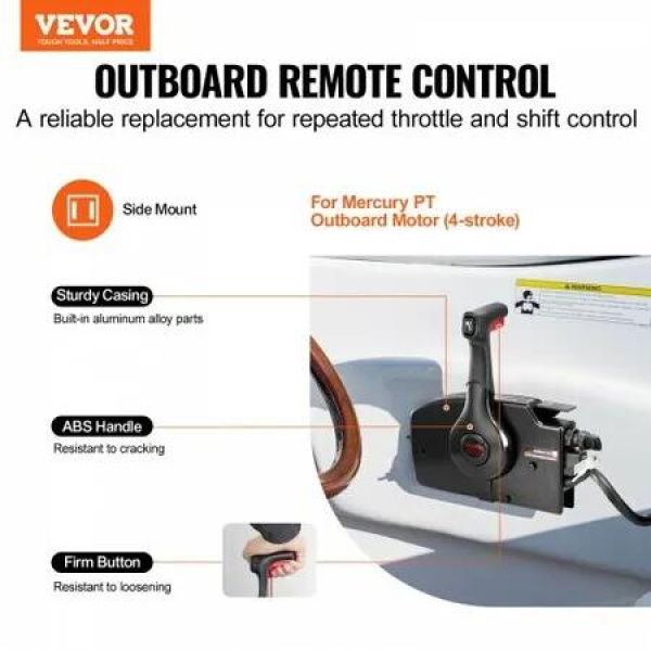 Boat Throttle Control, 881170A13 Side-Mounted Outboard Remote Control Box for Mercury PT 4-Stroke, Marine Throttle Control Box with Power Trim Switch, 16.6 ft Harness 14 Pin, and Lanyard