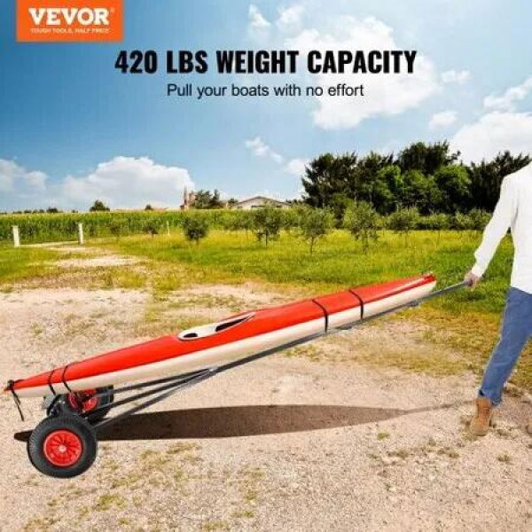 Boat Trailer Dolly, 190 kg Load Capacity, Carbon Steel Trailer Mover with 244-294 cm Adjustable Length, 40.6 cm Pneumatic Tires & Nonslip Support Bracket, for Moving Kayak Motorboat Fishing Boat