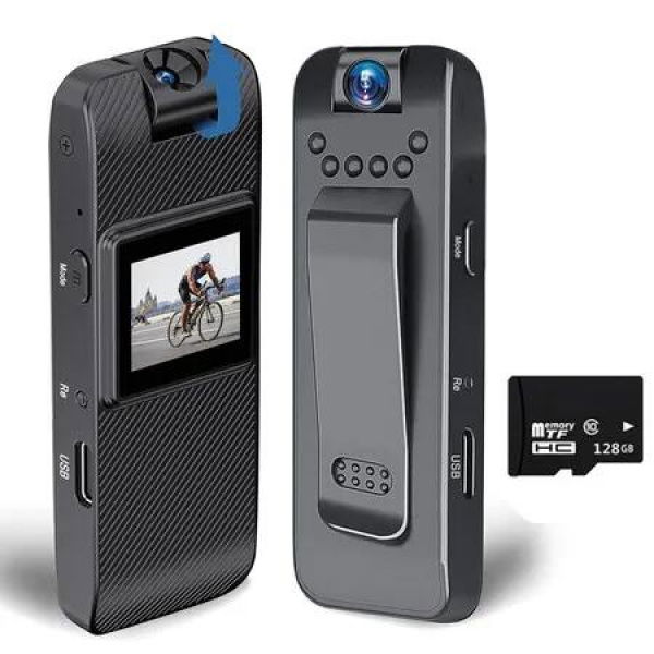 Body Cam, Mini Body Camera Video Recording with Screen, HD 1080P Small Cameras with 128GB SD Card for Vlogging, Law Enforcement