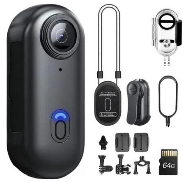 Body Camera 64GB 4K Mini Wearable Action Cam Thumb Size Hands Free Recording Portable Camcorder Black
