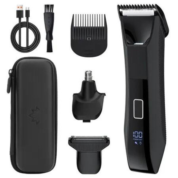 Body Hair Trimmer for Men, Groin and Ball Trimmer, Nose Hair Trimmer, Waterproof Wet/Dry Groomer, 3 in 1 Grooming Kit, LED Display