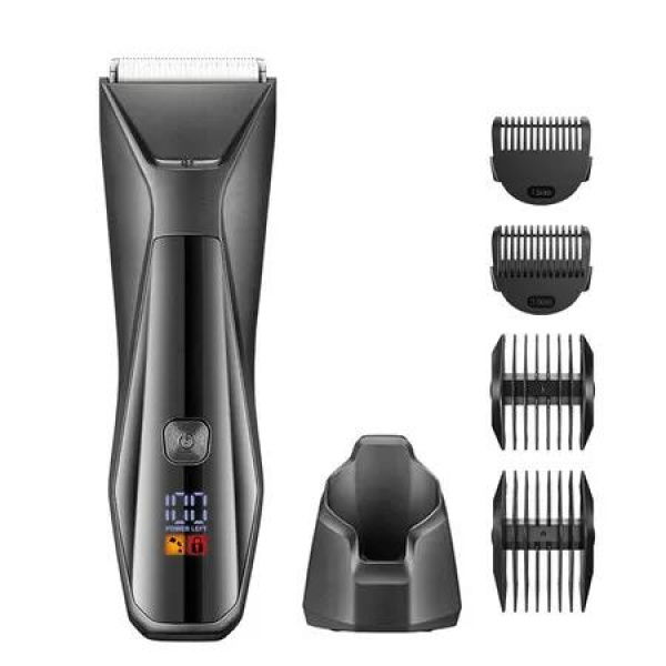 Body Hair Trimmer Men - Electric Groin Hair Trimmer with Upgraded Wide Blade, Trimmer for Men, Type-C Recharge Dock, IPX7 Waterproof, 120 Mins Cordless Use