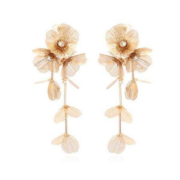 Bohemian-style Long Metal Flower Tassel Earrings Gold-colored Floral Pierce Stud