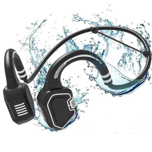 Bone Conduction Swimming Headphones, IP68 Waterproof Open-Ear, Underwater Sport Headphones for Swim, Workout, Cycling (Grey)