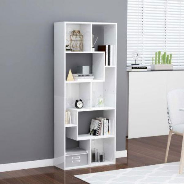 Book Cabinet High Gloss White 67x24x161 Cm Chipboard