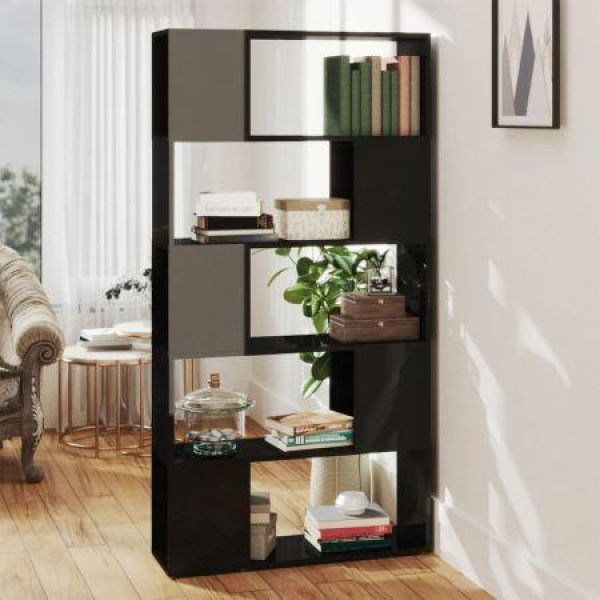 Book Cabinet Room Divider High Gloss Black 80x24x155 Cm Engineered Wood