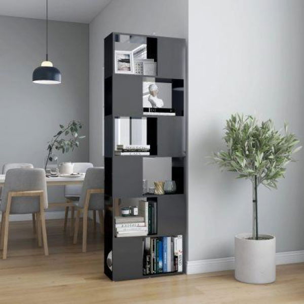 Book Cabinet Room Divider High Gloss Grey 60x24x186 Cm