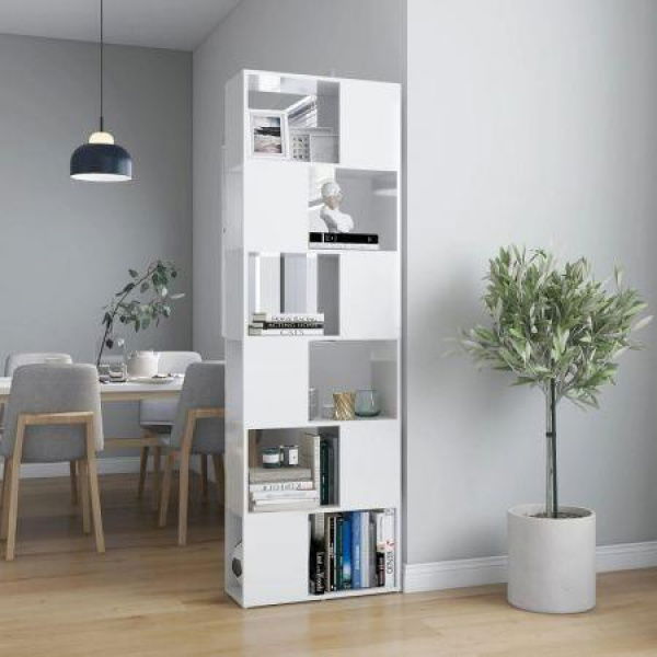 Book Cabinet Room Divider High Gloss White 60x24x186 Cm