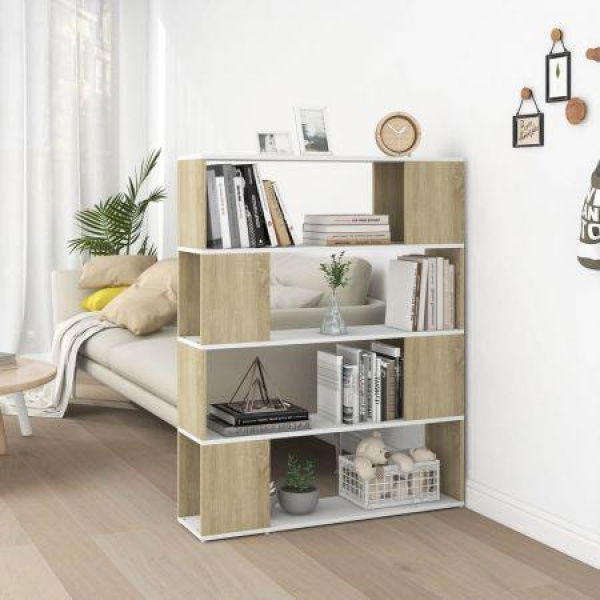 Book Cabinet Room Divider White And Sonoma Oak 100x24x124 Cm