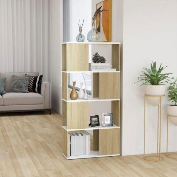 Book Cabinet Room Divider White And Sonoma Oak 60x24x124.5 Cm.