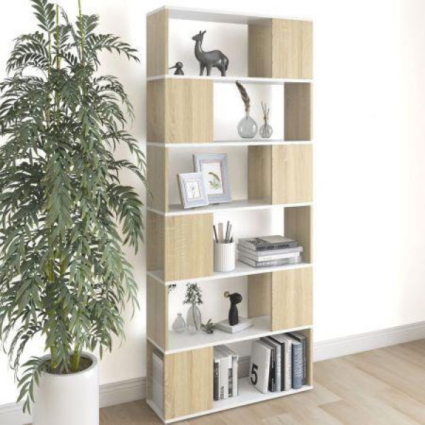 Book Cabinet Room Divider White And Sonoma Oak 80x24x186 Cm Engineered Wood