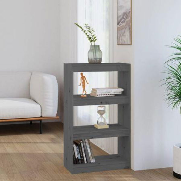 Book Cabinet/Room Divider Gray 60x30x103.5 Cm Solid Wood Pine