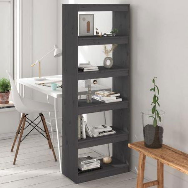 Book Cabinet/Room Divider Gray 60x30x167.5 Cm Solid Wood Pine