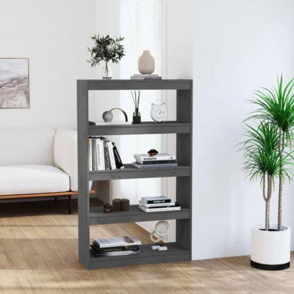 Book Cabinet/Room Divider Grey 80x30x135.5 Cm Solid Wood Pine.