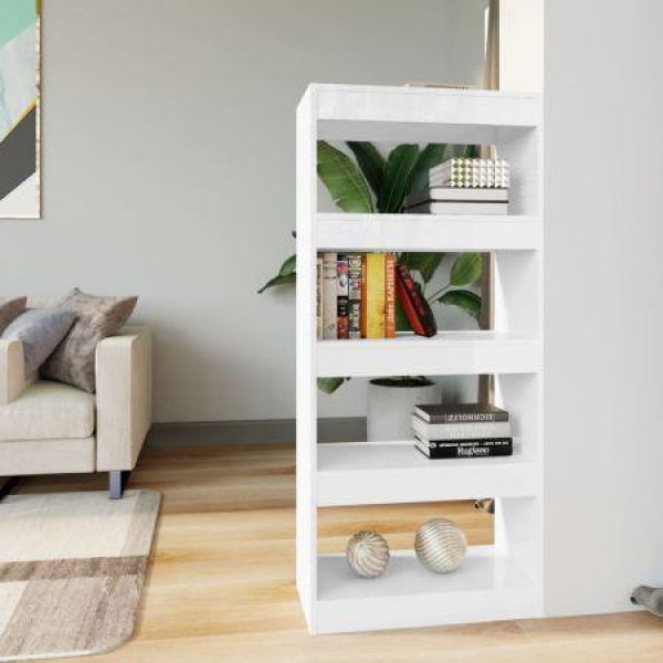 Book Cabinet/Room Divider High Gloss White 60x30x135 Cm Engineered Wood.