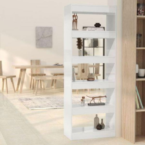 Book Cabinet/Room Divider High Gloss White 60x30x166 Cm Engineered Wood.