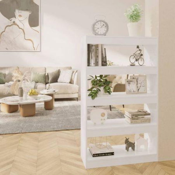 Book Cabinet/Room Divider High Gloss White 80x30x135 Cm Engineered Wood.