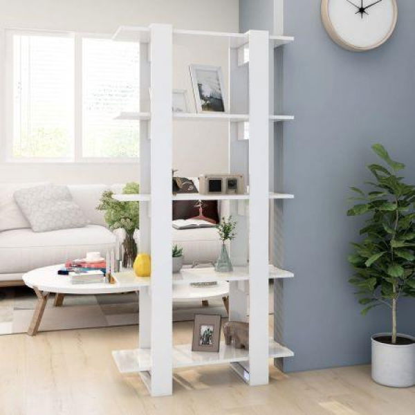 Book Cabinet/Room Divider High Gloss White 80x30x160 Cm