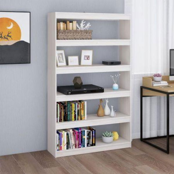 Book Cabinet/Room Divider White 100x30x167.5 Cm Solid Pine Wood.