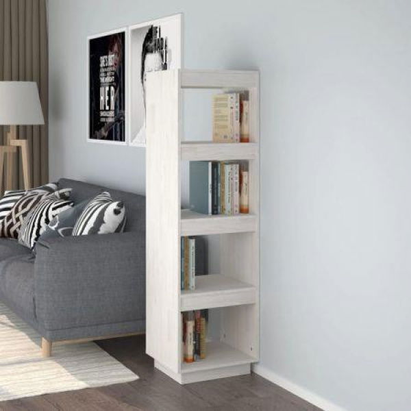 Book Cabinet/Room Divider White 40x35x135 Cm Solid Pine Wood.