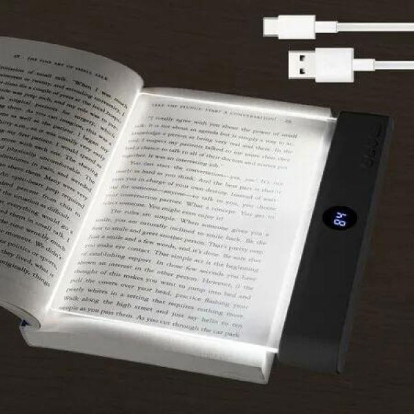 Book Light, Rechargeable Reading Lights for Books in Bed, Eye Caring 3 Color Temperatures, Portable Flat Book Light for Book Lovers, Black